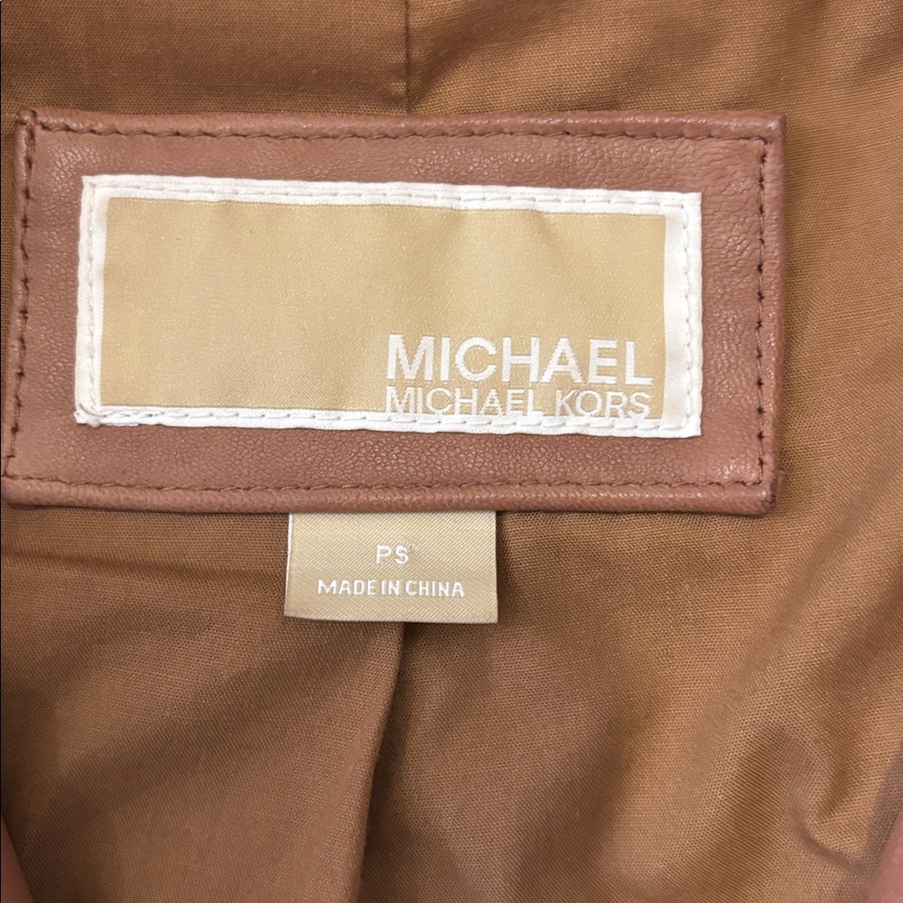 Michael Kors Tan Leather Hooded Jacket - Picture 3 of 7